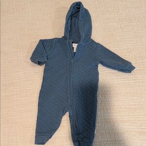 Quilted Hooded Baby One-Piece Romper in Blue